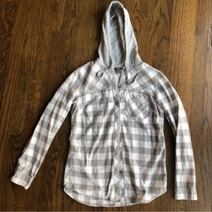 Eddie Bauer hooded plaid button down